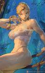  1girl abs atlantis:_the_lost_empire bare_shoulders braid braided_ponytail breasts camisole cleavage collarbone covered_nipples cutesexyrobutts fish helga_sinclair highleg highleg_panties highres large_breasts long_hair looking_to_the_side mole mole_under_eye muscular muscular_female navel panties parted_lips solo thighs toned underwear white_camisole white_panties 
