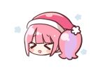  &gt;_&lt; 1girl :d bangs blush_stickers closed_eyes floral_background hat head_only kanon_(pripara) multicolored_hair pink_hair pretty_(series) pripara pudding_(skymint_028) purple_hair red_headwear santa_hat side_ponytail simple_background smile solo streaked_hair white_background xd 