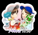  1boy 1girl ;d bangs blue_headwear braid brown_eyes brown_hair closed_mouth commentary_request copyright_name dated florian_(pokemon) fuecoco grey_headwear hand_up hat holding holding_poke_ball ichi_(1994july) juliana_(pokemon) naranja_academy_school_uniform necktie one_eye_closed open_mouth orange_necktie poke_ball poke_ball_(basic) pokemon pokemon_(creature) pokemon_(game) pokemon_sv quaxly school_uniform shirt short_hair smile sprigatito starter_pokemon_trio teeth tongue upper_teeth_only 