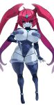  1girl blue_skin breasts colored_skin highleg highres huge_breasts long_hair navel original pink_eyes revealing_clothes robot robot_girl shortstack skindentation thick_thighs thighhighs thighs twintails vermana_(zana) wide_hips zanamaoria 