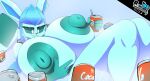  anthro big_breasts breasts canid canine eeveelution female female/female fox generation_4_pokemon glaceon hi_res huge_breasts mammal nintendo nipples nude pokemon pokemon_(species) simple_background smile solo thiccbuns 