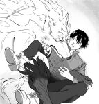  campfire_cooking_in_another_world_with_my_absurd_skill canid canine canis duo fel_(fenrir) feral hi_res human male mammal master monochrome mukoda_tsuyoshi pet size_difference white33758768 wolf 