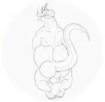  anthro belly dragon egg hyra male monochrome nude oviposition pregnant pregnant_male solo 
