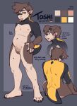  ambiguous_species andromorph anthro ear_piercing english_text genitals german_flag hi_res intersex kyrosh mastectomy_scar model_sheet nipples piercing pubes pupils pussy scar sitting solo standing text toshi_(kyrosh) trans_(lore) trans_man_(lore) white_pupils 