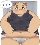  2023 anthro bear belly big_belly blush brown_body bulge clothing ellipsis hi_res inigo_(kusosensei) kemono kusosensei male mammal navel obese obese_male overweight overweight_male shirt solo topwear underwear wet 