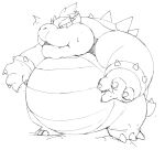  anthro belly big_belly bowser claws hair hi_res horn koopa male mario_bros monochrome nintendo overweight overweight_anthro overweight_male red_hair scalie shell short_tail simple_background solo spikes standing tail zephy_03 