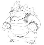  anthro bowser claws hair horn koopa male mario_bros monochrome nintendo red_hair scalie shell short_tail simple_background solo spikes standing tail zephy_03 