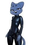  2023 anthro big_ears big_eyes big_pupils biped black_clothing black_eyebrows black_eyelashes black_pupils blue_body blue_eyelids blue_fur breasts cartoon_network claws clothed clothed_anthro clothed_female clothing curvy_figure digital_drawing_(artwork) digital_media_(artwork) domestic_cat eyebrows eyelashes eyelids fangs felid feline felis female finger_claws fingers front_view fur glistening glistening_clothing glistening_eyes half-closed_eyes hi_res humanoid_hands latex looking_at_viewer mammal mature_anthro mature_female medium_breasts narrowed_eyes nicole_watterson no_irises open_mouth open_smile pink_nose portrait prick_ears pupils qupostuv35 rubber rubber_clothing rubber_suit simple_background small_nose smile smiling_at_viewer solo standing tail teeth the_amazing_world_of_gumball thick_eyelashes three-quarter_portrait white_background white_claws 