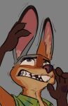  ambiguous_gender anthro canid canine disney ears_up female fox gender_transformation heterochromia hi_res judy_hopps lagomorph leporid male mammal nick_wilde rabbit solo species_transformation tangerine_(artist) transformation worried_face zootopia 