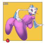  2022 5_fingers anus areola artist_name bent_over big_butt blue_eyes bodily_fluids breasts butt digital_media_(artwork) eyelashes female fingers froslass generation_4_pokemon genitals hand_on_butt hanging_breasts hi_res humanoid humanoid_hands long_eyelashes looking_back mitiz-art nintendo nipples nude pink_areola pink_nipples pink_pussy pokeball pokemon pokemon_(species) purple_body pussy rear_view simple_background solo sweat thick_thighs white_background white_body wide_hips yellow_background yellow_sclera 