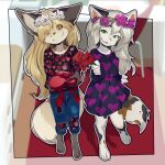  1:1 2023 5_fingers anthro canid canine clothed clothing digital_media_(artwork) domestic_cat felid feline felis female fennec fingers flower fox girly green_eyes hair hi_res kasey_cedar long_hair looking_at_viewer male mammal plant rose_(flower) selene_blackcat sicmop solo young 