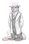  2019 anthro clothing hands_in_both_pockets hi_res male mammal mustelid orin_(softdiamond) otter signature solo suit unknown_artist unknown_artist_signature 