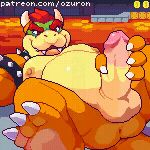  1:1 animated anthro anus balls big_pecs bowser butt circumcised claws erection feet genitals hair horn humanoid_genitalia humanoid_penis looking_at_genitalia looking_at_own_penis looking_at_penis looking_at_self low_res lying male mario_bros masturbation nintendo on_back overweight overweight_anthro overweight_male ozuron pecs penis red_eyes red_hair scales short_playtime solo 