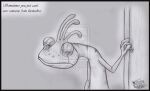  antennae_(anatomy) artist_logo black_and_white black_border bodily_fluids border crying disney distracting_watermark english_text fingers graphite_(artwork) hyenafactory logo looking_down mixed_media monochrome monster monsters_inc pencil_(artwork) pixar randall_boggs signature source_request striped_body stripes tears text traditional_media_(artwork) url watermark 