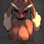  &lt;3 &lt;3_eyes 1:1 2023 absurd_res anthro areola bedroom_eyes big_areola big_breasts black_sclera blush blush_lines breasts brown_areola brown_body brown_nipples choker esahma female fluffy generation_4_pokemon hi_res jewelry looking_at_viewer lopunny narrowed_eyes necklace nintendo nipples pokemon pokemon_(species) red_eyes seductive simple_background smile smiling_at_viewer solo solo_focus tag 