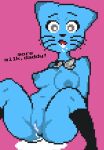  anthro bodily_fluids breasts cartoon_network cum dialogue digital_media_(artwork) domestic_cat felid feline felis female genital_fluids hi_res mammal nicole_watterson nipples original_content pixel_(artwork) solo the_amazing_world_of_gumball 