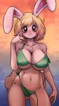  2023 9:16 absurd_res anthro arm_tuft big_breasts bikini bikini_bottom bikini_top biped blonde_hair blush bodily_fluids breasts camel_toe carrot_(one_piece) chest_tuft clothed clothing dialogue elbow_tuft english_text female fur green_bikini green_bikini_bottom green_bikini_top green_clothing green_swimwear hair hi_res lagomorph leporid looking_at_viewer mammal minkmen_(one_piece) navel off_shoulder one_piece pink_eyes pink_nose plagueofgripes rabbit shoulder_tuft side-tie_bikini simple_background solo speech_bubble standing sweat swimwear text tuft untied_bikini v-cut water white_background white_body white_fur 