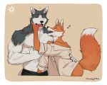  2023 5:4 anthro anthro_on_anthro biped canid canine digital_media_(artwork) dipstick_tail duo eyes_closed finger_in_mouth fox fur gakujo hand_in_pants hi_res larger_anthro larger_male male male/male mammal markings multicolored_body multicolored_fur muscular muscular_anthro muscular_male orange_body orange_fur size_difference smaller_anthro smaller_male tail tail_markings two_tone_body two_tone_fur white_body white_fur 