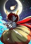  black_tiara clothing cocco disney dress female fire hair hekapoo humanoid humanoid_pointy_ears lidded_eyes long_hair moon night not_furry one_eye_visible pale_skin plant red_eyes red_hair sky solo star star_vs._the_forces_of_evil starry_sky tree weapon 