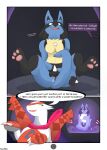  absurd_res alsoflick anthro arianna_altomare bodily_fluids breasts comic dasc dialogue duo english_text featureless_breasts female feral generation_3_pokemon generation_4_pokemon genital_fluids genitals hi_res latias legendary_pokemon looking_pleasured lucario masturbation nintendo pokemon pokemon_(species) pussy pussy_juice tagme text the_hybrid31 vaginal vaginal_masturbation 