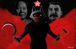  2023 5_fingers anthro arm_wraps armor black_background black_body black_cloak black_clothing black_ears black_fur black_nose black_pupils bracers canid canine canis cheek_tuft claws clenched_teeth cloak clothing communism death_(puss_in_boots) dreamworks dual_wielding ejaculation etching facial_tuft fingers fur fur_hands grey_body grey_fur group hammer hammer_and_sickle hands-free hi_res holding_object holding_weapon hood hooded_cloak human humanoid joseph_stalin jwoxxl looking_at_viewer male mammal mao_zedong melee_weapon multicolored_body multicolored_fur open_mouth orange_light pattern_background politics pupils puss_in_boots_(film) puss_in_boots_the_last_wish red_background red_eyes red_sclera shaded sickle simple_background solo sparkles sparks star teeth tools torso trio tuft two_tone_body two_tone_fur weapon wolf wraps 