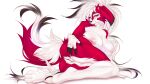  anthro areola big_breasts breasts butt female fluffymonsterart generation_7_pokemon genitals hand_on_butt looking_at_viewer lycanroc midnight_lycanroc nintendo nipples pink_areola pink_nipples pokemon pokemon_(species) purple_eyes pussy red_body simple_background solo white_background white_body 