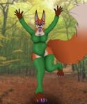  5:6 bushy canid canine digital_media_(artwork) female forest fox happy hi_res mammal plant rahir_(artist) tail tree wide_hips 
