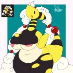  1:1 2023 anthro areola areola_slip big_breasts black_body black_tail breasts clothing digital_drawing_(artwork) digital_media_(artwork) female fur fusion hi_res hybrid legwear markings mega_ampharos mega_evolution mega_lopunny nintendo open_mouth overweight overweight_female pantyhose pink_areola pokemon pokemon_(species) pokemon_fusion shirt signature slem solo striped_body striped_markings striped_tail stripes tail tail_markings topwear torn_clothing wool_(fur) wool_hair yellow_body yellow_tail 