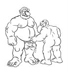  age_difference beard chubby_male duo dwarf facial_hair fantasy hi_res humanoid male male/male monochrome musclegut oganok old older_male orc size_difference slightly_chubby tusks 