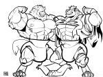  abs anthro big_muscles brickoven canid canine canis diaper duo flexing hi_res huge_muscles hyena hyper hyper_muscles male male/male mammal muscular muscular_male pecs wolf 