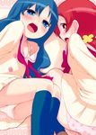  bdsm black_legwear blue_eyes blue_hair blue_legwear blush bondage bound bound_arms bow bowtie bra hanasaki_tsubomi heartcatch_precure! kneehighs kurumi_erika lace lace-trimmed_bra lingerie lying mizu_asato multiple_girls on_side open_mouth panties pink_panties precure print_panties red_hair ribbon shirt_pull sitting socks strap_slip tears underwear white_bra white_panties 