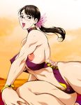  black_hair breast_slip breasts cattleya choker covered_nipples glasses huge_breasts konkitto mature muscle nipple_slip nipples one_breast_out open_mouth ponytail queen's_blade solo swimsuit 