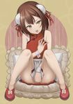  baka_to_test_to_shoukanjuu china_dress chinese_clothes covering covering_crotch double_bun dress frilled_pillow frills kinoshita_hideyoshi male_focus otoko_no_ko pillow shiokonbu sitting solo spread_legs 