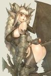  alien1452 ass bat_wings blonde_hair breasts copyright_request covered_nipples demon_girl elbow_gloves gloves highres horns large_breasts long_hair pointy_ears sideboob skindentation solo spikes tail wings 
