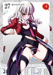  areolae blazer blush breasts cameltoe drill_hair embarrassed garters highres jacket large_breasts necktie nimu parody pink_neckwear queen's_blade red_eyes satan solo stakes_of_purgatory thighhighs torn_clothes umineko_no_naku_koro_ni uniform white_hair 