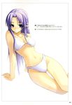  absurdres arm_support bikini braid caster fate/stay_night fate_(series) highres long_hair pointy_ears purple_eyes purple_hair shingo_(missing_link) swimsuit translation_request 