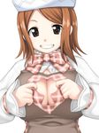 breasts brown_eyes brown_hair cleavage cleavage_cutout grin highres ikujitto large_breasts mabinogi short_hair smile solo 