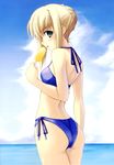  absurdres artoria_pendragon_(all) ass bikini day fate/stay_night fate_(series) food highres looking_back popsicle saber shingo_(missing_link) side-tie_bikini solo standing swimsuit 