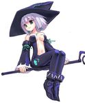  amano_yuu bare_shoulders breasts broom broom_riding cadie detached_sleeves duplicate hat jpeg_artifacts medium_breasts navel oekaki pangya solo witch witch_hat 