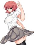  ass bad_id bad_pixiv_id blue_eyes breasts copyright_request large_breasts looking_back masataka red_hair school_uniform short_hair skirt solo thighhighs 
