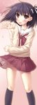  aikawa_kizuna bad_id bad_pixiv_id black_hair brown_eyes chocolate highres kneehighs male_focus minakami_kurena otoko_no_ko prunus_girl school_uniform sexually_suggestive skirt socks solo sweater tongue white_chocolate 