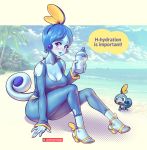  blush breasts cleavage clothed clothing female humanoid looking_at_viewer mammal nintendo pok&eacute;mon pok&eacute;mon_(species) pok&eacute;morph sobble speech_bubble supersatanson text video_games 