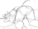  anthro ass_up bound butt canid canine chuurow exclamation_point fox hi_res lifewonders live_a_hero male mammal mask monochrome presenting presenting_hindquarters sketch solo vulpecula 