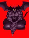  balls big_balls big_penis bodily_fluids cum cum_drip dark_body dark_skin demon devilman_(character) devilman_(series) dripping eldiipiid genital_fluids genitals hairy_legs hi_res horn huge_balls huge_penis humanoid hyper hyper_balls hyper_genitalia hyper_penis male markings membrane_(anatomy) membranous_wings muscular muscular_male penis solo wings yellow_eyes 