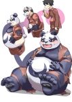  2023 alp_(tas) anthro bear belly big_belly black_nose blush feet giant_panda hi_res human humanoid_hands lifewonders male mammal moobs navel nexusthelife nipples overweight overweight_male sitting solo tokyo_afterschool_summoners transformation transformation_sequence white_body 