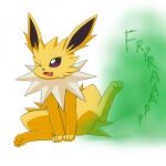  1:1 anonymous_artist eat_paint55 eeveelution fart feet feral fur generation_1_pokemon hi_res jolteon male nintendo noah_(eat_paint55) onomatopoeia paws pokemon pokemon_(species) raised_leg simple_background smile soles solo sound_effects text toes white_background white_body white_fur yellow_body yellow_fur 