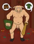  anthro circumcised circumcision_scar domestic_pig embarrassed exposed flaccid genital_scar genitals hi_res hooves humanoid_genitalia humanoid_penis lewd_latte male mammal melee_weapon microsoft minecraft mojang nude penis piglin plant scar shield suid suina sus_(pig) sword tree weapon xbox_game_studios 