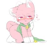  &lt;3 &lt;3_eyes 1:1 3_fingers 3_toes anthro blush blush_lines cape cat_tail chano clothing domestic_cat feet felid feline felis female fingers fur green_cape hearts_around_body hearts_around_head humanoid inner_ear_fluff looking_at_viewer mammal open_mouth pink_body pink_fur pink_tuft plate sitting solo star toes tuft whiskers white_body white_fur white_inner_ear white_inner_ear_fluff white_tuft 