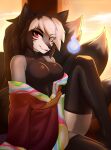  2023 anthro black_hair black_nose breasts canid canine clothed clothing digital_media_(artwork) eyebrows eyelashes female fox hair hi_res looking_at_viewer mammal red_eyes smile solo xaenyth 