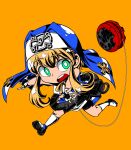  1boy bike_shorts black_gloves blonde_hair bridget_(guilty_gear) chibi commentary_request cross cuffs fingerless_gloves gloves green_eyes guilty_gear guilty_gear_xx habit handcuffs highres latin_cross looking_at_viewer male_focus mars_symbol nun open_mouth otoko_no_ko short_hair_with_long_locks suparu_(detteiu) yo-yo 